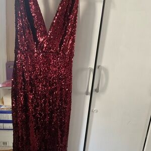 Hot Miami Styles Red Sequin Midi Dress